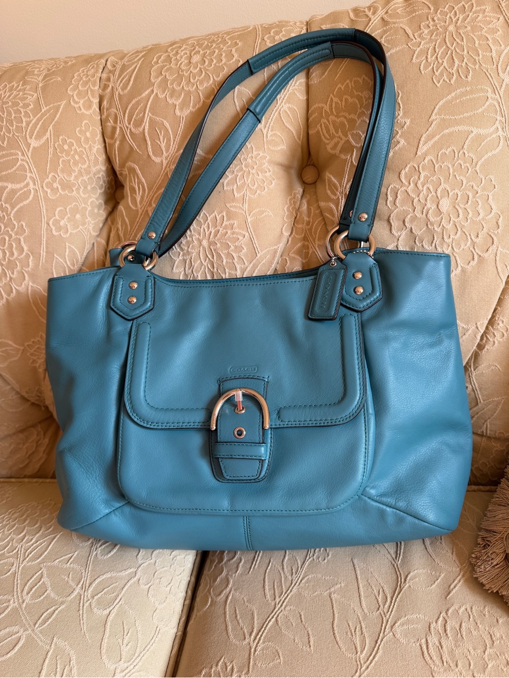 Coach Teal Leather Shoulder Bag with Front Buckle